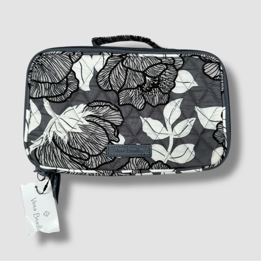 Vera Bradley Blush And Brush Makeup Case Moon Shadow Meadow Grey NWT